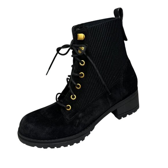 Cole Haan Camea II Waterproof Combat Boot Black Suede Womens Size 7 New - Picture 1 of 6